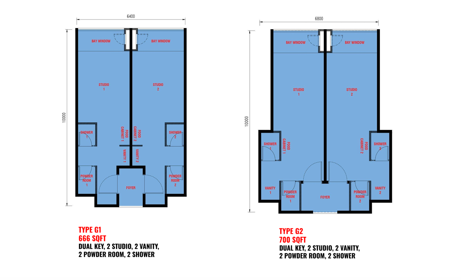 The Bedrock Type G - 666 & 700 sqft (4R + 3B) floor plan, Jesselton Docklands